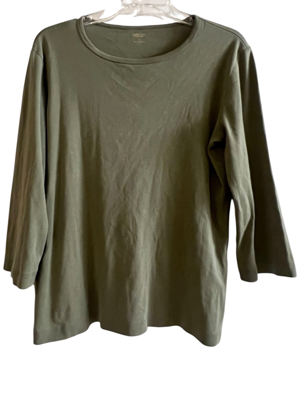 Anne Klein Sport Olive Green 3/4 Sleeve Cotton Top Large